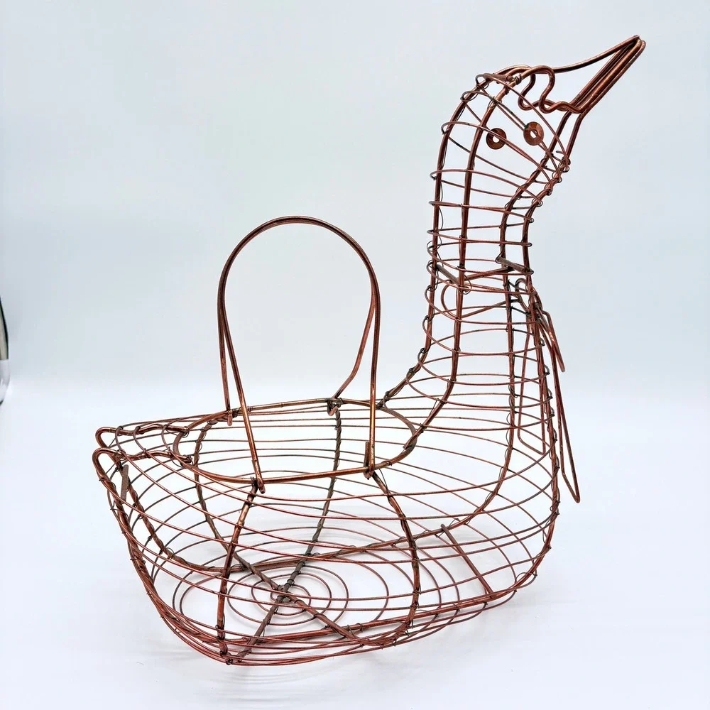 Vintage Copper Wire Duck Egg Basket Farmhouse Rustic Country Kitchen Egg Holder